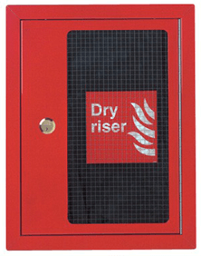 Dry riser installation, cabinet housing a dry riser inlet valve.